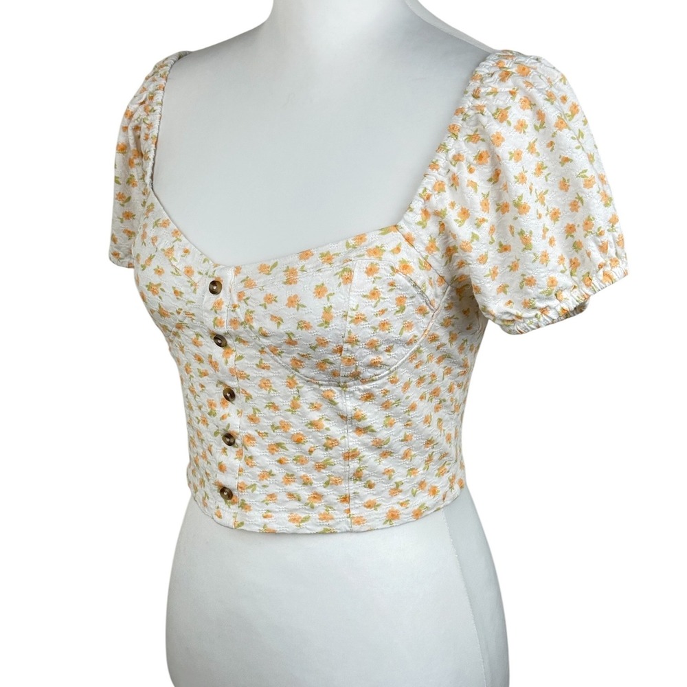 Billabong Floral Cottagecore Peasant Crop Top Festival Medium Coastal Boho